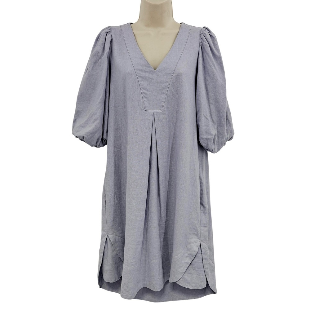 For Cynthia Dress Womens Small Linen Blend Puff Sleeve V‎ Neck Boho Tunic